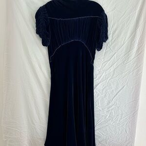 Vintage Midnight Blue Velvet Midi Dress